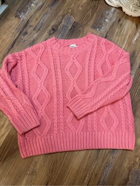 Princess Polly Chunky Cable Crewneck Sweater in Coral Pink